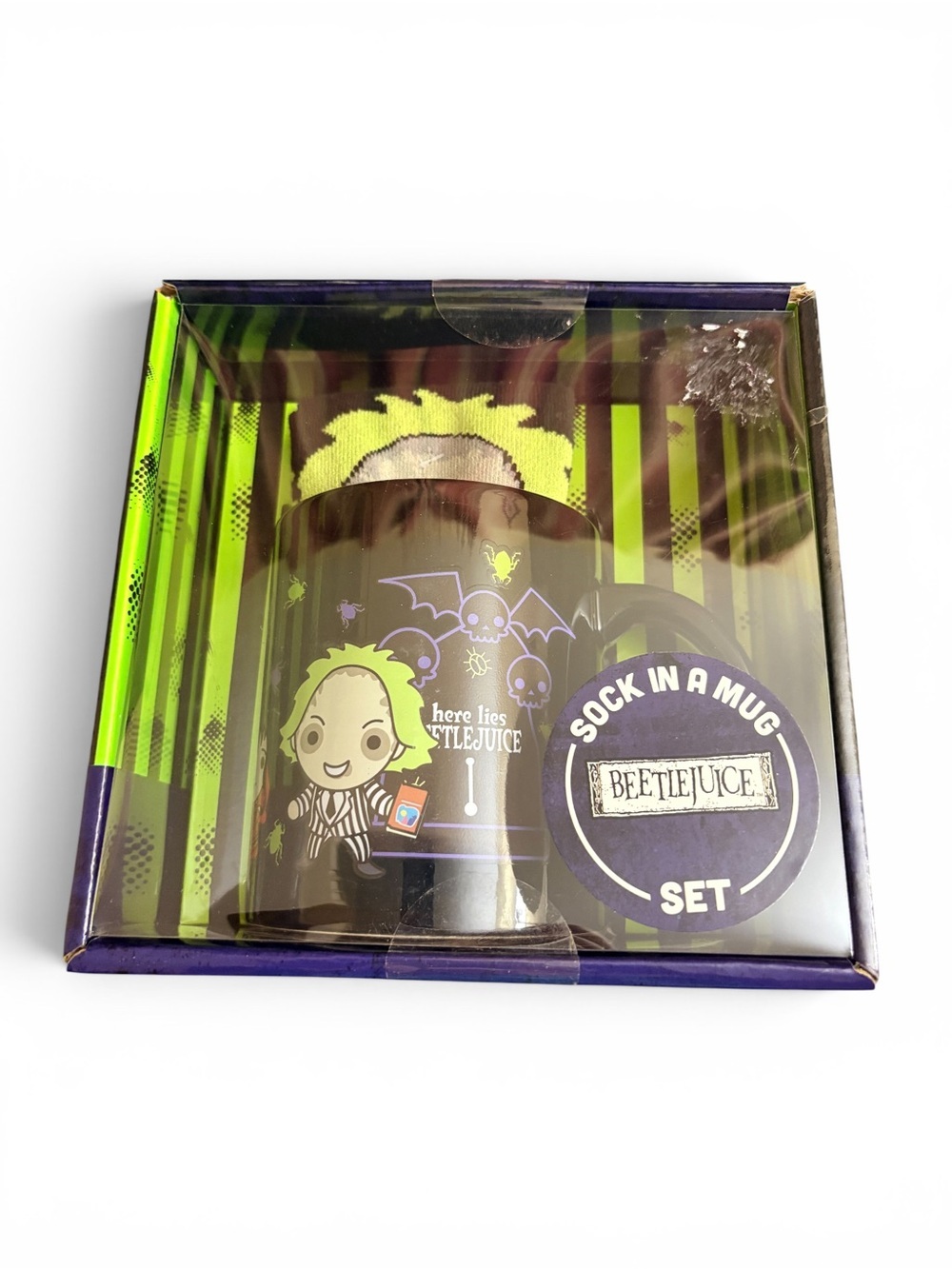 Beetlejuice Mug and Sock Set - Green/Black
